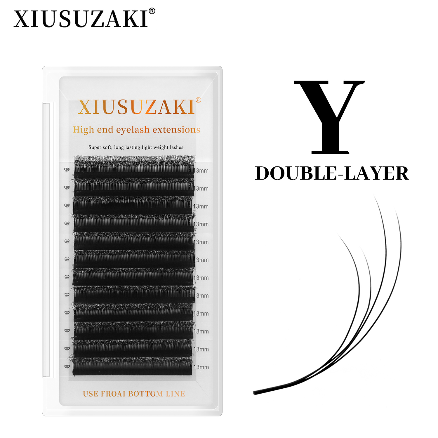 Eyelash Extension Double Volume - XIUSUZAKI Двухслойные YY-ресницы для наращивания, матово-черные,